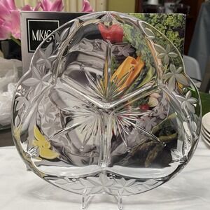 Mikasa Crystal Divided Relish Tray 3 Section Floral Serving Platter Japan